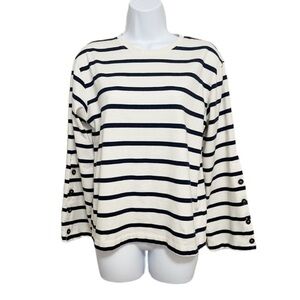 Zara Striped Boxy Long Button Detail Sleeve Top
